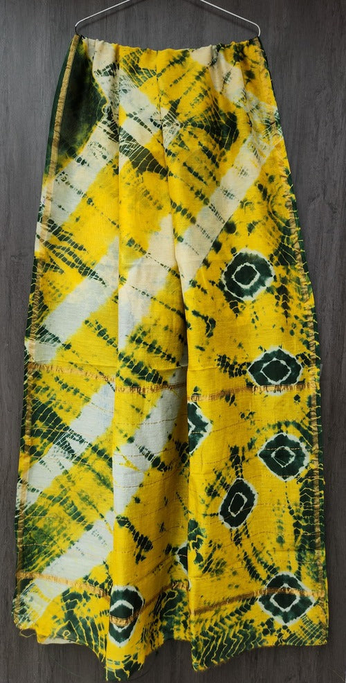 Yellow & Black Handblock Bagru Printed Chanderi Saree