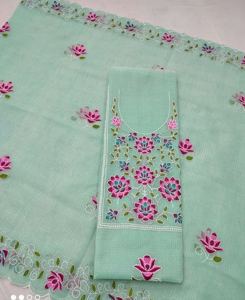 Sea green color Embroidered Kota doria suit