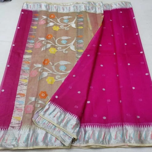 Pink color kota doria silk saree