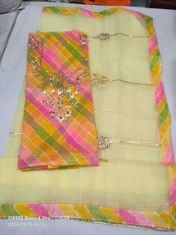 Multi color with light yellow dupatta gotta pati work 2pcs suit set