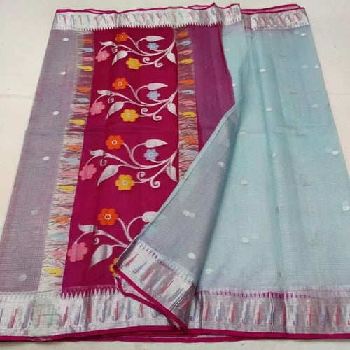 Powder blue color kota doria silk saree