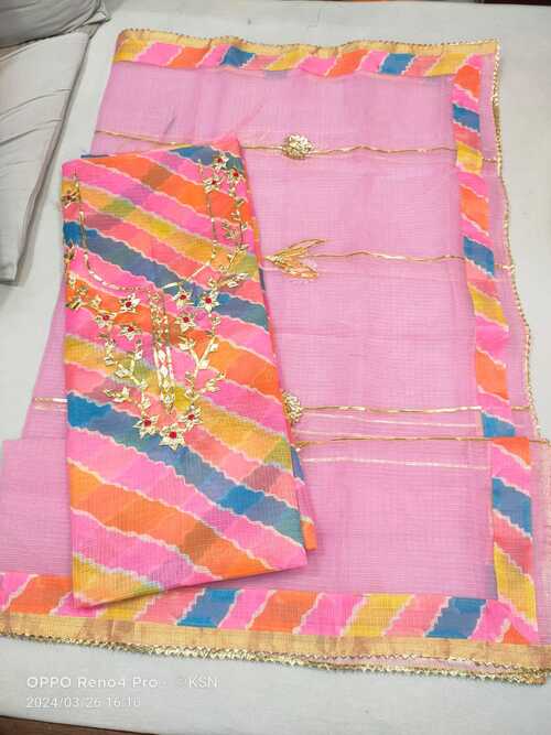 Multi color with pink dupatta gotta pati work 2pcs suit set