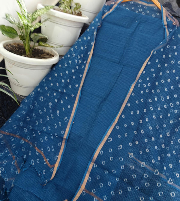 Dark Royal Blue color Pure Cotton Kota Doria Unstitched 2pcs Suit Set for Women with Elegant Tie & Dye Dupatta