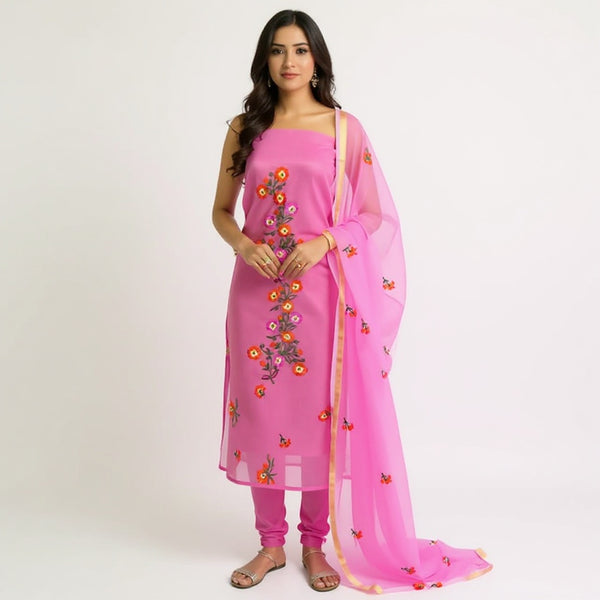 Light Pink Embroidered Kota doria suit