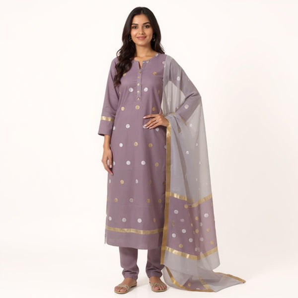Mauve top with grey color dupatta hand Work Chanderi 2 pcs Suit