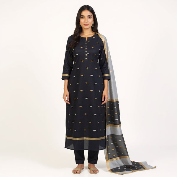 Black top with grey color dupatta hand Work Chanderi 2 pcs Suit
