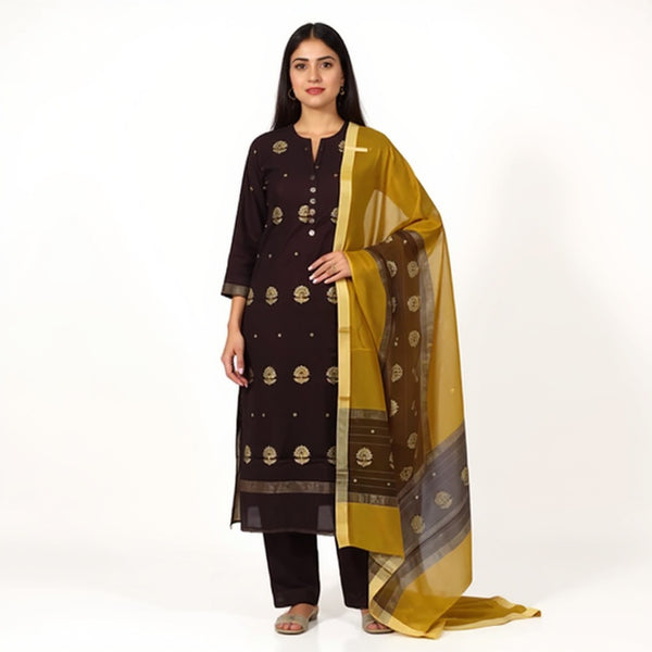 Black top with mustard color dupatta hand Work Chanderi 2 pcs Suit