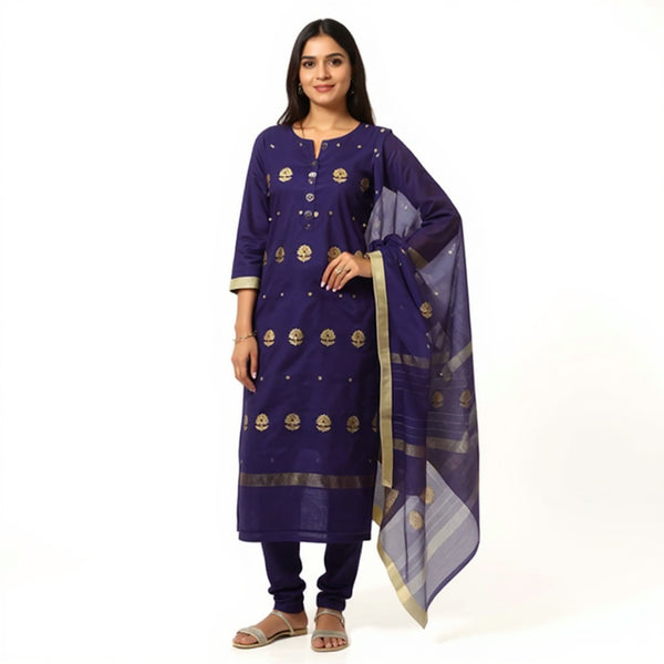Navy blue top with same color dupatta hand Work Chanderi 2 pcs Suit