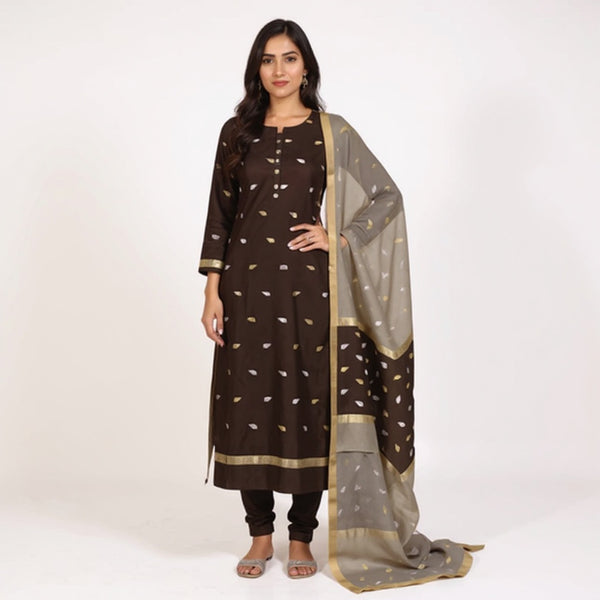 Dark brown top with beige color dupatta hand Work Chanderi 2 pcs Suit