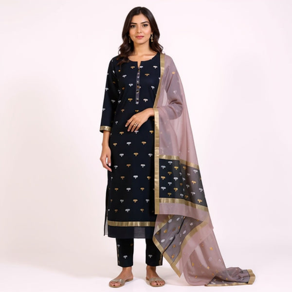 Black top with pinkishi color dupatta hand Work Chanderi 2 pcs Suit