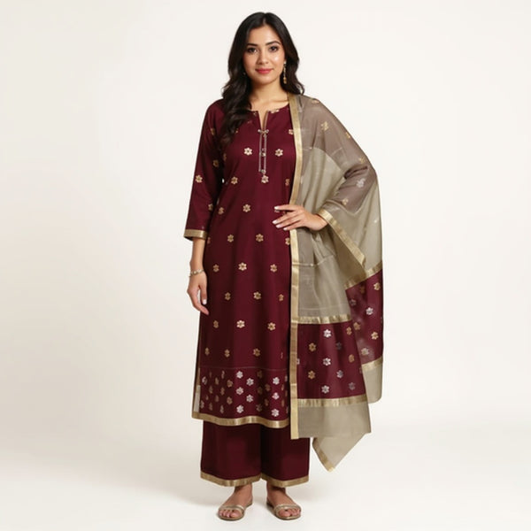 Coffee top with light brown color dupatta hand Work Chanderi 2 pcs Suit