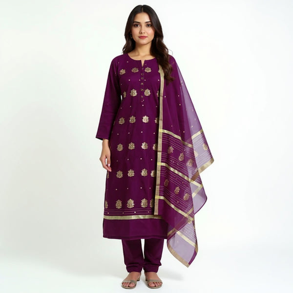 Purple top with same color dupatta hand Work Chanderi 2 pcs Suit