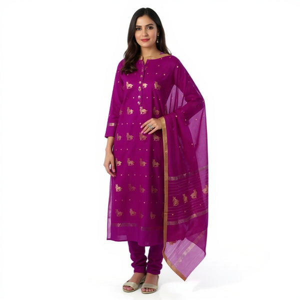 Magenta top with same color dupatta hand Work Chanderi 2 pcs Suit