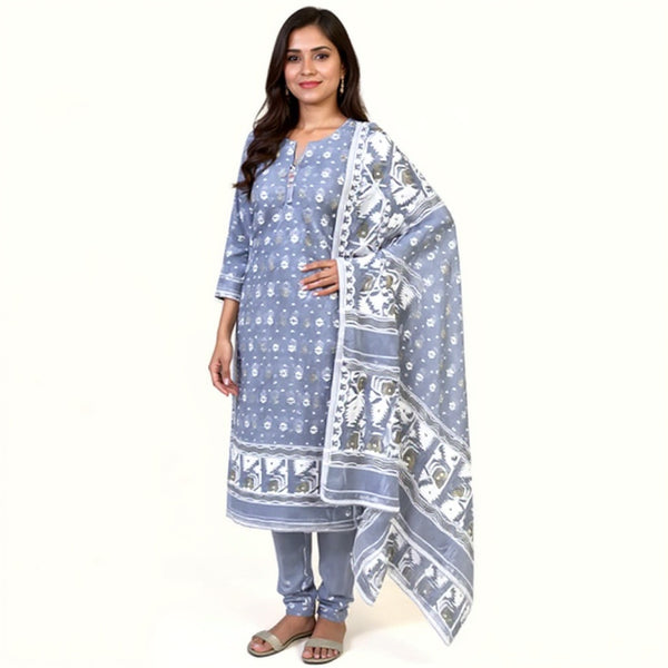 Light blue Color Cotton Jamdani Suit Set