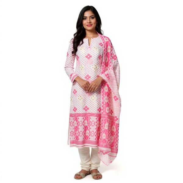 White & pink jamdani suit