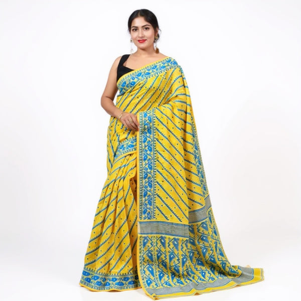 Yellow & Blue color Jamdani