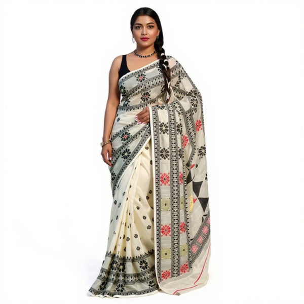 White & black dhakai jamdani saree