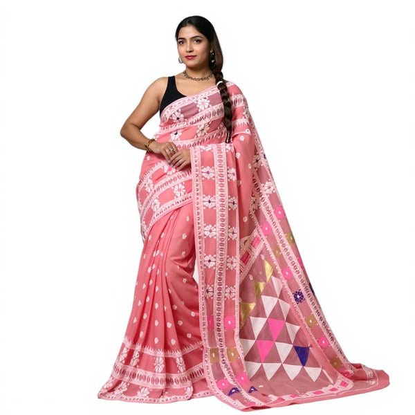 Baby pink & white dhakai jamdani saree