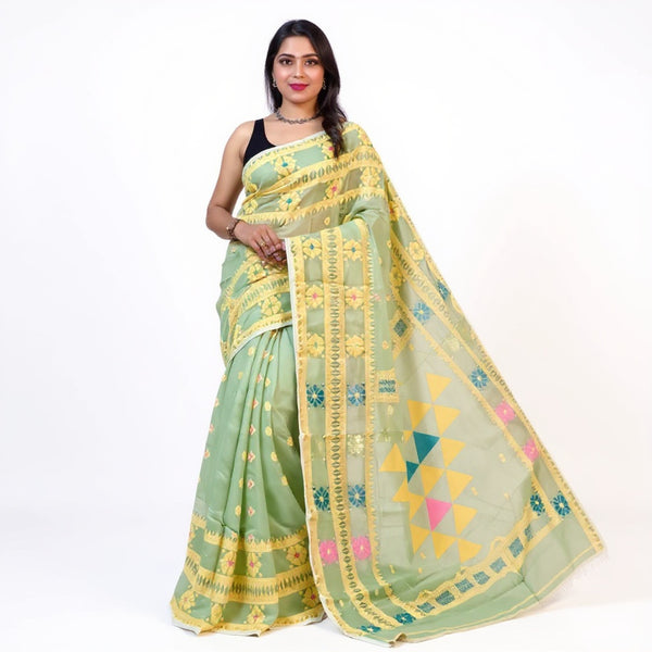 Beige & light yellow dhakai jamdani saree
