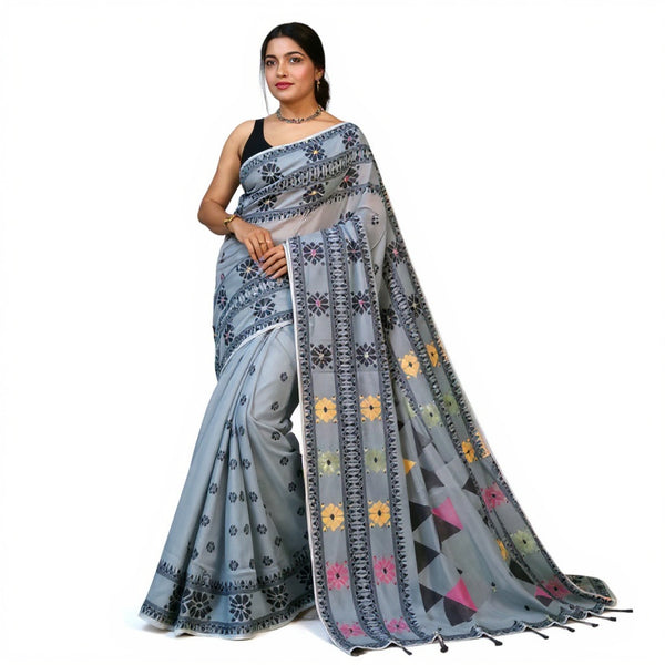 Grey & black dhakai jamdani saree