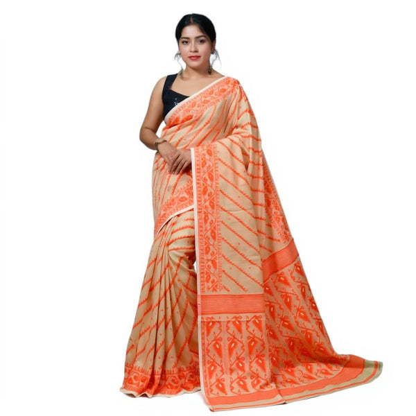 Cream & Peach color Jamdani