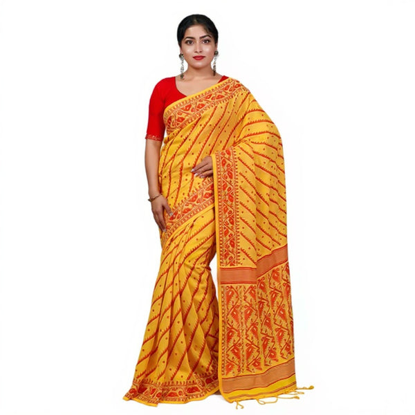 Mustard & Red color Jamdani