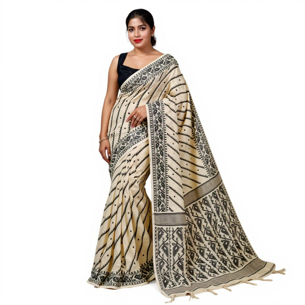 Beige & black color Jamdani