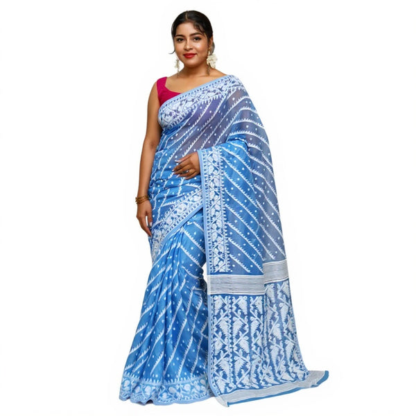 Blue & White color Jamdani