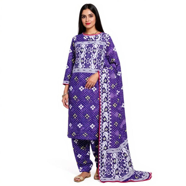 Purple & white jamdani suit