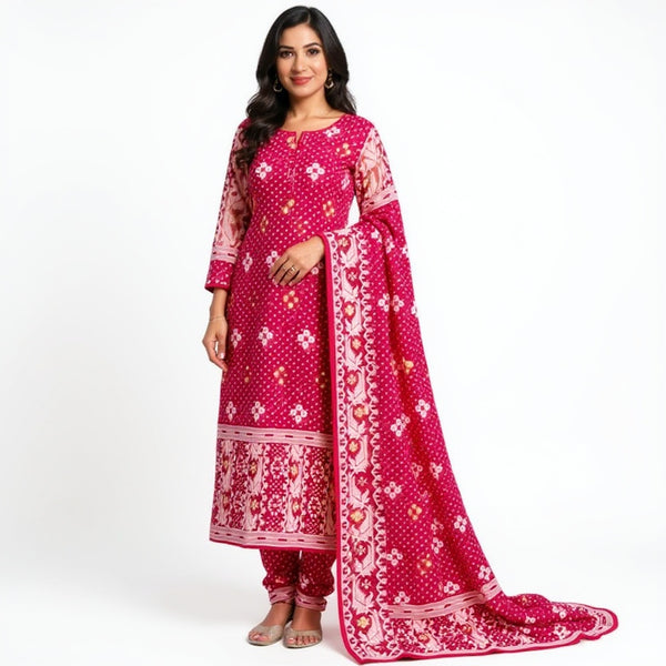 Red & white jamdani suit