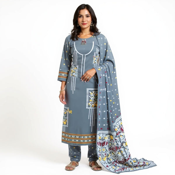 Grey color 2 pcs dhakai jamdani suit set
