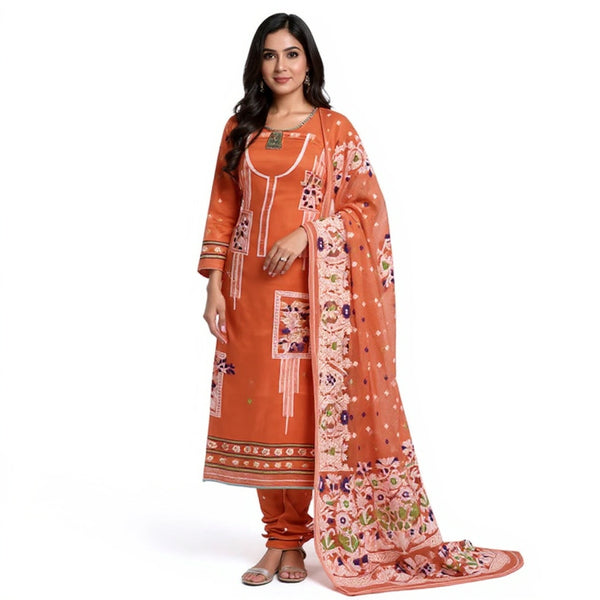 Orange color 2 pcs dhakai jamdani suit set