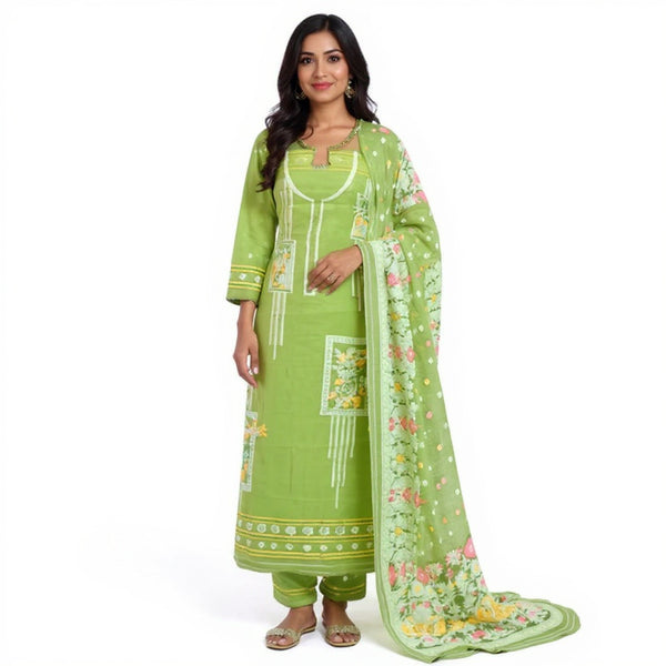 Pista green color 2 pcs dhakai jamdani suit set