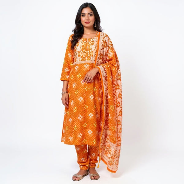 Orange & white jamdani suit