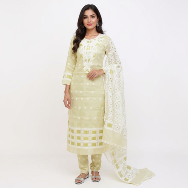 Cream & white color jamdani 2 pcs suit