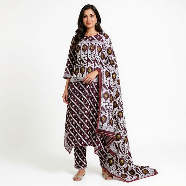Maroon & white color 2 pcs jamdani suit