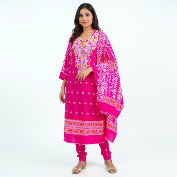 Pink & white color jamdani 2 pcs suit