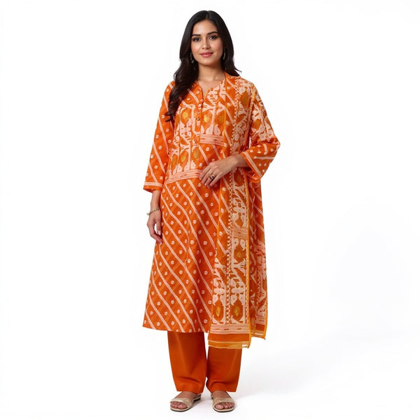 Orange & white color 2 pcs jamdani suit
