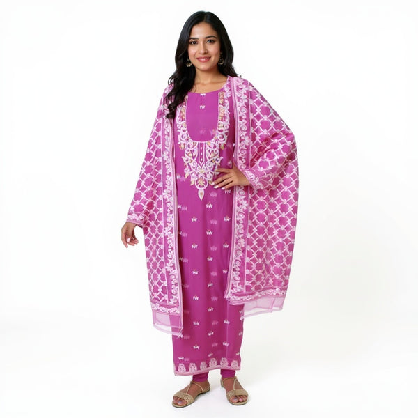 Pink Color Cotton Dhakai Jamdani Suit Set