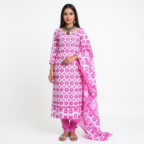 Light pink & white color dhakai jamdani 2pcs suit set