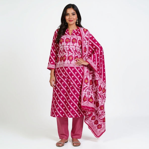 Pink & white color 2 pcs jamdani suit