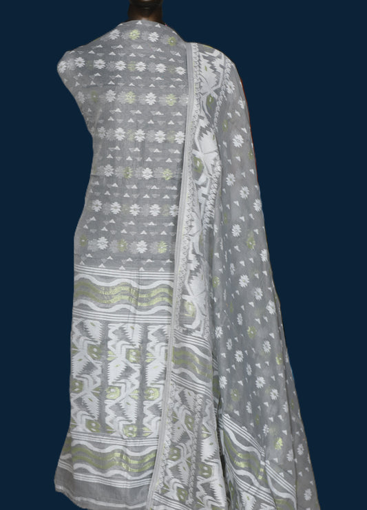 Grey Color Cotton Jamdani Suit Set