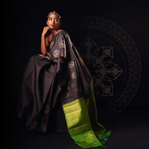 Black color soft aura silk saree