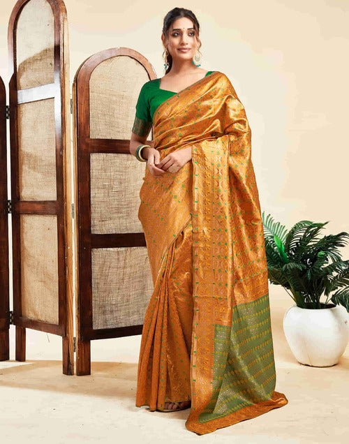 Yellow color Kanjivaram Silk Blend Saree