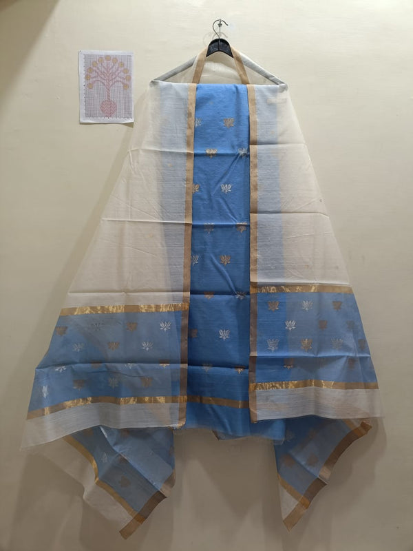 Blue top with white color dupatta hand Work Chanderi 3 pcs Suit