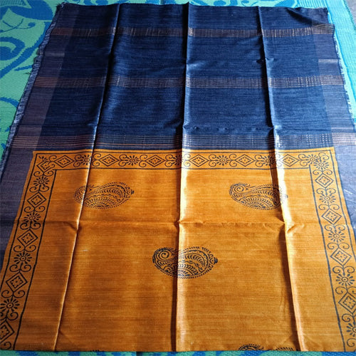 Blue body with blue border tusar ghicha saree - Sarikart Online