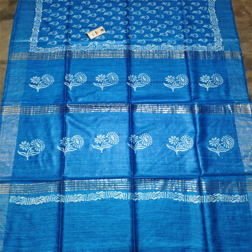 Blue body tusar ghicha saree - Sarikart Online