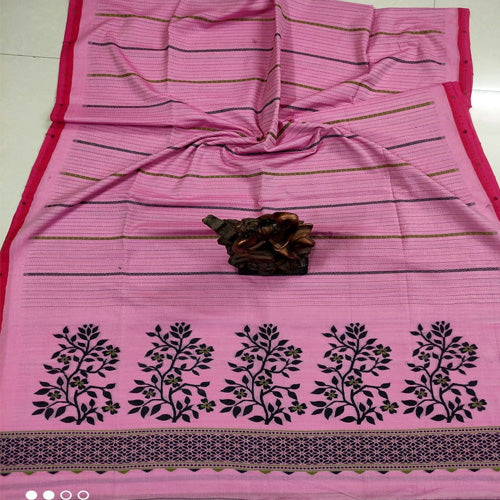 Pink color pure masrised cotton jamdani sarees with bp