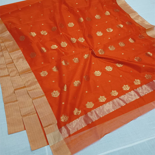Orange chanderi cotton silk saree with bp