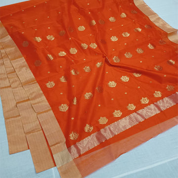 Orange chanderi cotton silk saree with bp